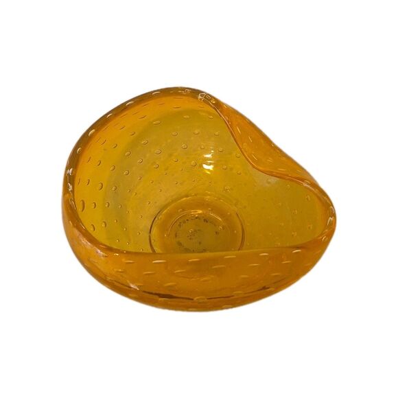 Other - Amber Orange Blown Glass Bowl Bubble Folded Edge VTG 70's